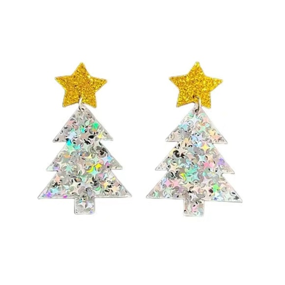 5/$25 NWT Silver Star Christmas Tree Earrings - Picture 2 of 2